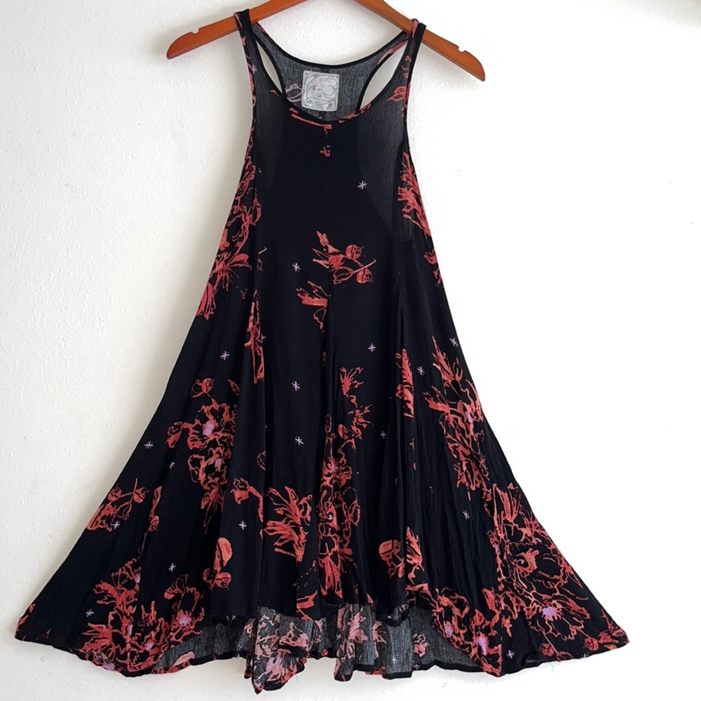 Free People X Black/Coral Print Tank Mini Dress